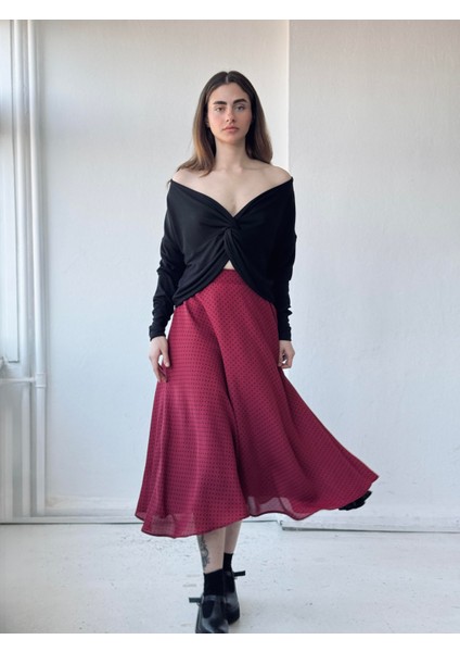 Valerie Uzun Astarlı Şifon Kloş Etek Kadın Bordo fiyatları