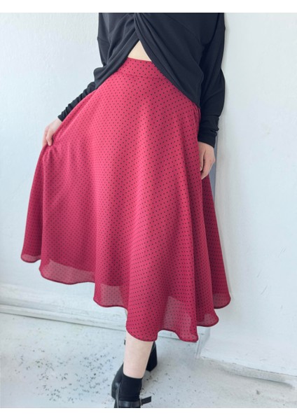 Valerie Uzun Astarlı Şifon Kloş Etek Kadın Bordo modelleri