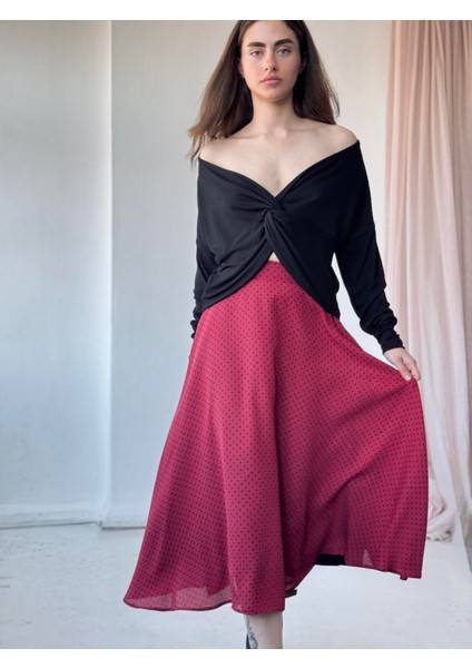 Valerie Uzun Astarlı Şifon Kloş Etek Kadın Bordo fırsatları