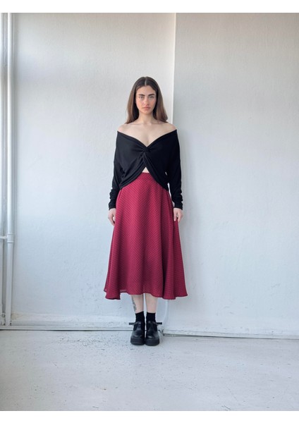 Valerie Uzun Astarlı Şifon Kloş Etek Kadın Bordo indirimleri