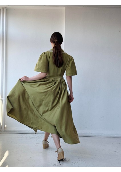 1950'LI Yılların Tasarımı Dantelli Betty Maxi Uzun Elbise Kadın Çağla modelleri