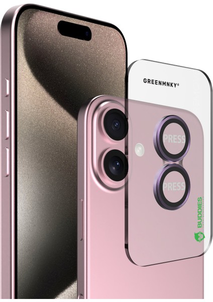 Buddıes iPhone 16 / 16 Plus Uyumlu Kamera Lens Koruyucu (PİNK)