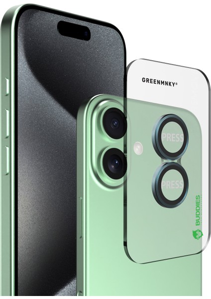 Buddıes iPhone 16 / 16 Plus Uyumlu Kamera Lens Koruyucu (GREEN)