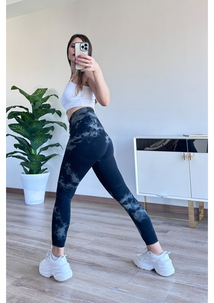 Spor Tayt Toparlayıcı Push-Up Arkası Brezilya Büzgülü Batik Desen Fume fiyatları