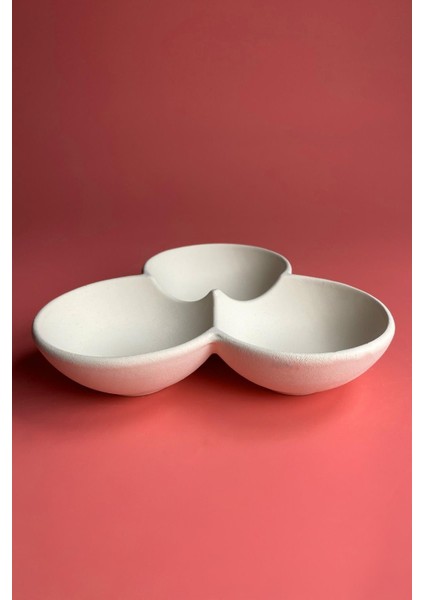 3'lü Yuvarlak Çerezlik - Büyük - Seramik Bisküvi (Ham Ürün)