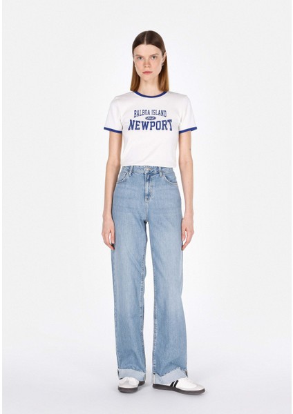 970 Berry Regular Fit Yüksel Bel Geniş Paça Kadın Mavi Jean Pantolon CL1073524