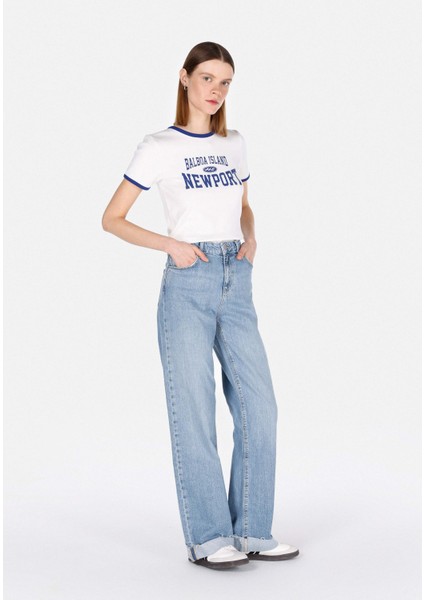 970 Berry Regular Fit Yüksel Bel Geniş Paça Kadın Mavi Jean Pantolon CL1073524