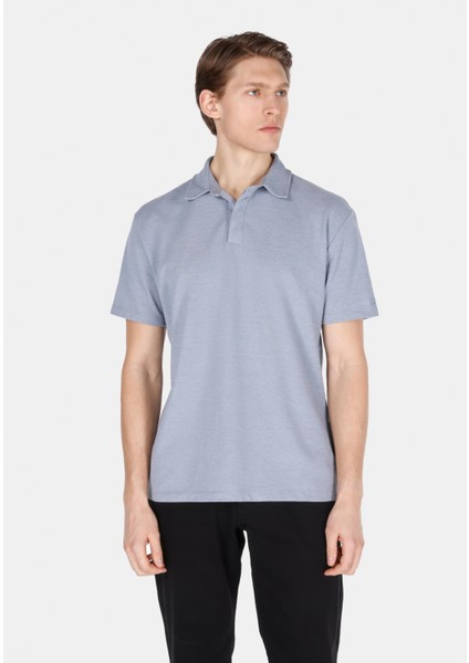 Comfort Fit Polo Yaka Düz Erkek Mavi Kısa Kol Tişört CL1073959