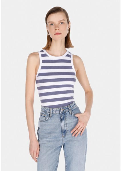 Slim Fit Kadın Mavi Atlet