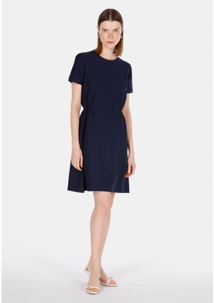 Regular Fit Nakışlı Kadın Lacivert Kısa Kol Elbise CL1073767