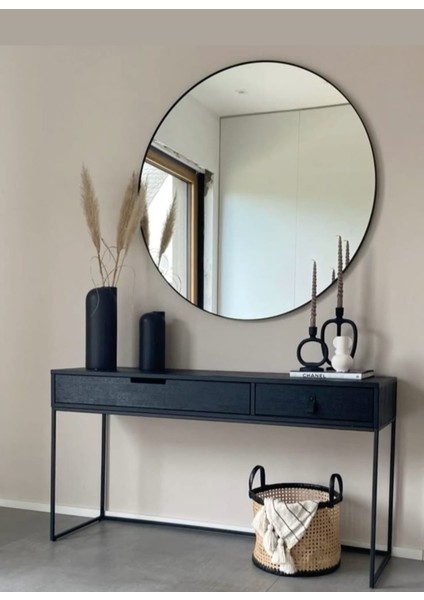 Siyah Metal Çerçeveli Yuvarlak Modern Duvar Aynası 50 cm fiyatları