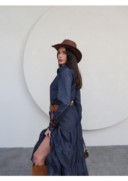 Lacivert Tensel Denim Kloş Elbise indirimleri
