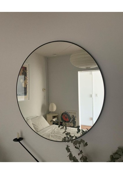Siyah Metal Çerçeveli Yuvarlak Modern Duvar Aynası 50 cm modelleri