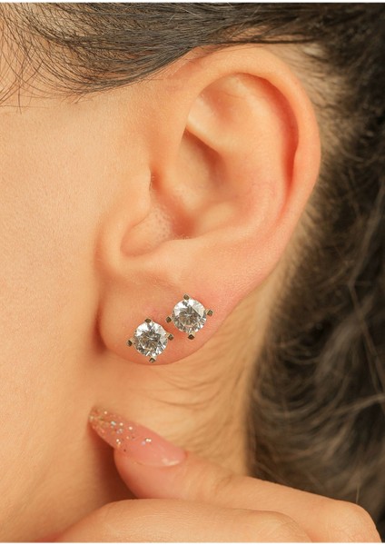 1,60 gr (Gram) Zirkon Taşlı Küpe 6 mm 14 Ayar Altın