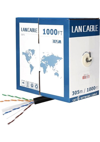 PM-8256 23 Awg 0.56 mm Cca 305 Metre Dış Mekan Siyah Cat6 Kablo