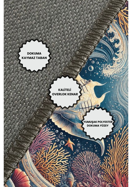 Vatoz Balıklı Su Altı Deniz Temalı Kaymaz Yıkanabilir Dijital Baskılı Halı indirimleri