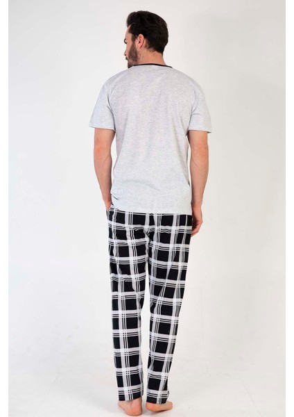 Gri Melanj Erkek Kısa Kollu Büyük Beden Pijama Gri Melanj