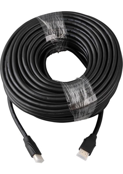 G-507K Plastik Düz Siyah 25 Metre Gold Poşetli HDMI Kablo