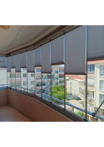 Katlanabilir Cam Balkon Plise Perdesi Gri (Vidalı - Kancalı)