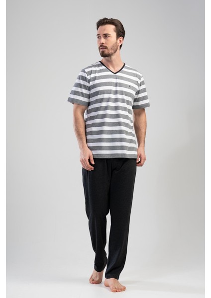 Antrasit Erkek Kısa Kollu Büyük Beden Pijama Takımı