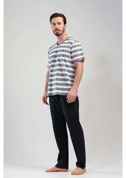 Antrasit Erkek Kısa Kollu Büyük Beden Pijama Takımı
