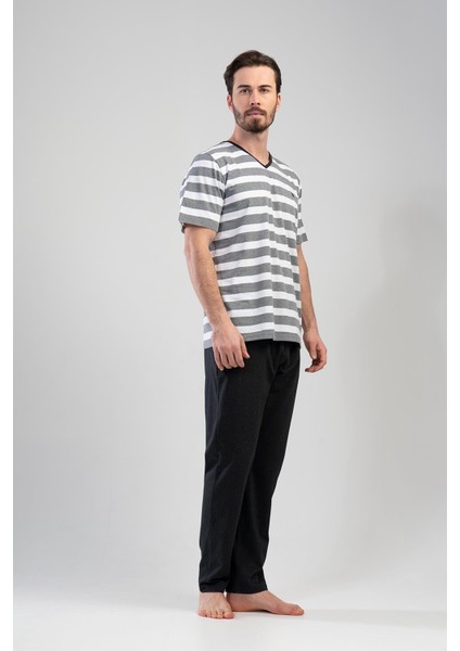 Antrasit Erkek Kısa Kollu Büyük Beden Pijama Takımı
