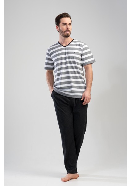 Antrasit Erkek Kısa Kollu Büyük Beden Pijama Takımı