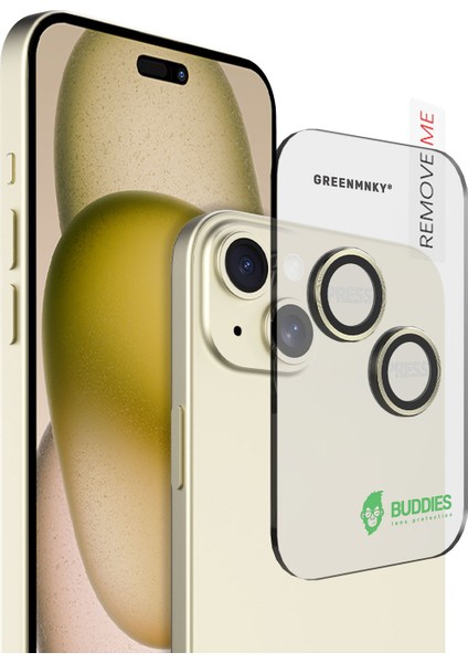 Buddıes iPhone 15 / 15 Plus Uyumlu Kamera Lens Koruyucu (GOLD)