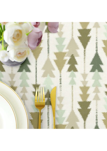 Canvas Pine Tree Bej Sıvı Geçirmez Leke Tutmaz Masa Örtüsü