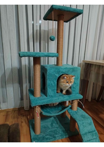 B-07 Hamaklı Yuvalı Lüx Kedi Tırmalama Evi Turkuaz