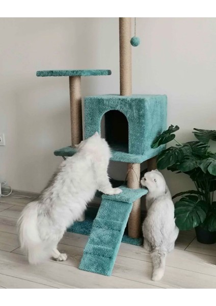 B-07 Hamaklı Yuvalı Lüx Kedi Tırmalama Evi Turkuaz