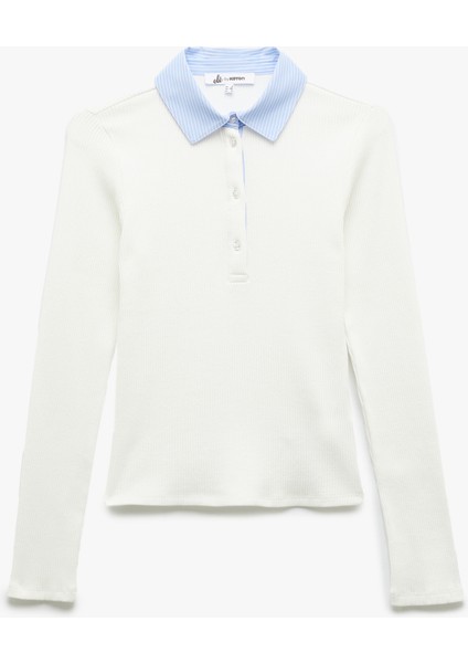 Yaka Detaylı Pamuklu Slim Fit Düğmeli Uzun Kollu Tişört
