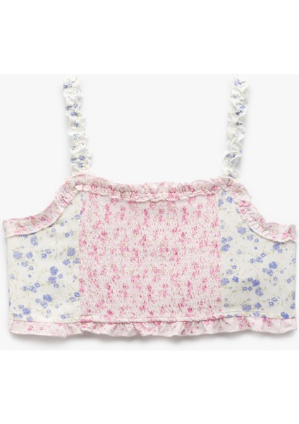 Kare Yaka Kurdele Detaylı Gipeli Viskon Crop Bluz
