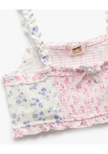 Kare Yaka Kurdele Detaylı Gipeli Viskon Crop Bluz