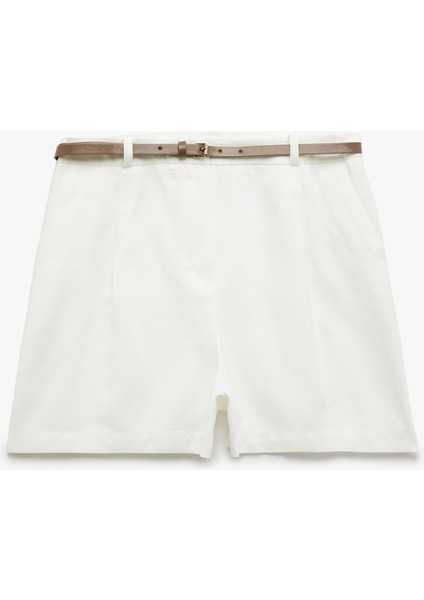 Pamuklu - Viskon Kumaş Cepli Kemerli Bermuda Mini Şort