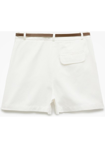 Pamuklu - Viskon Kumaş Cepli Kemerli Bermuda Mini Şort fiyatları
