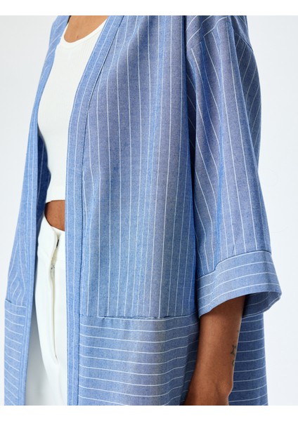 V Yaka Cep Detaylı Oversize Çizgili Kruvaze Kimono indirimleri
