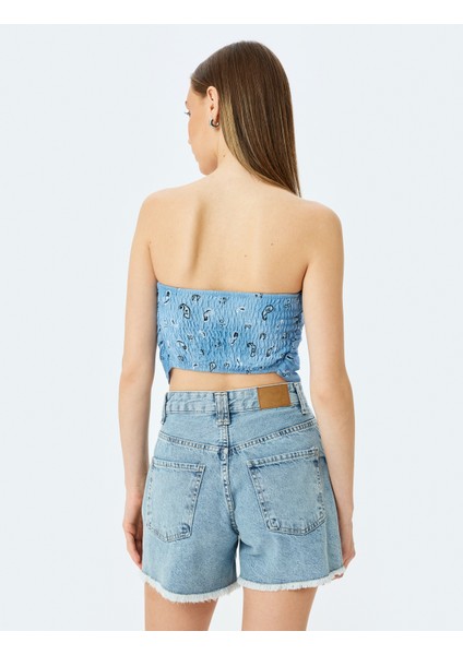 Kolsuz Gipeli Straplez Yaka Asimetrik Crop Viskon Bluz fırsatları