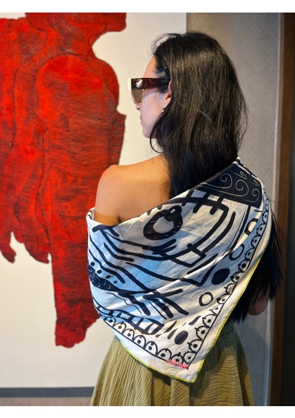 Bodrum Desenli Bandana Fular 70 cm x 70 cm