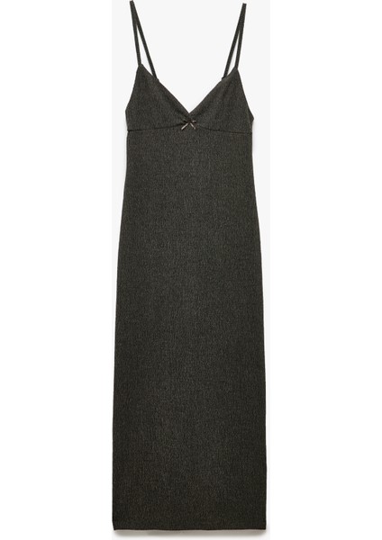 Derin V Yaka Slim Fit Midi Boy Ince Askılı Kalem Elbise