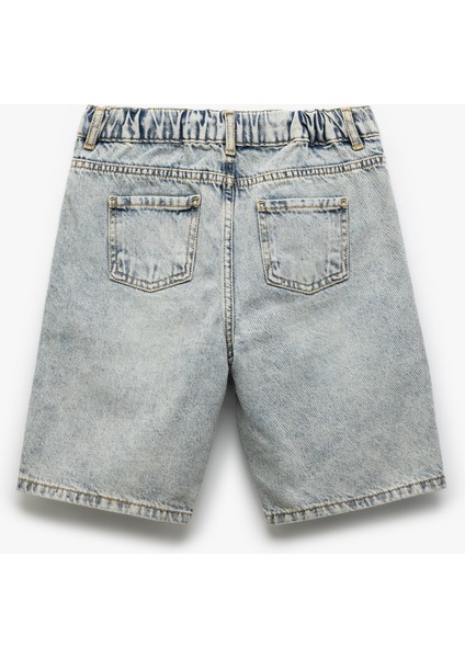 Denim Şort Beli Bağlamalı Düğmeli Cepli Pamuklu fiyatları