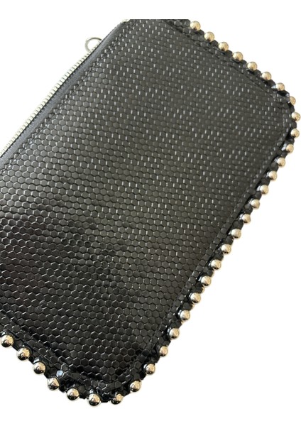 Metal Boncuklu Şık Kadın Clutch Çapraz Zinci Askılı Çanta - Siyah fiyatları