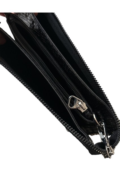 Metal Boncuklu Şık Kadın Clutch Çapraz Zinci Askılı Çanta - Siyah indirimleri