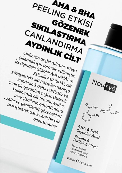 Nouyfe, Canlandırıcı ve Gözenek Sıkılaştırıcı Tüm Ciltler Için Aha & Bha Glikolik Asit Tonik 200 ml