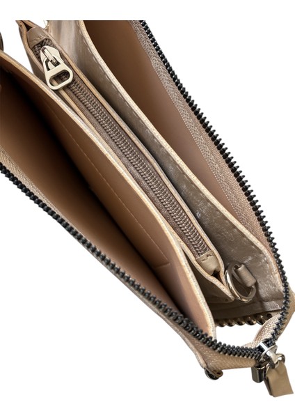 Metal Boncuklu Şık Kadın Clutch Çapraz Zincir Askılı Çanta - Bej fırsatları