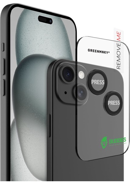 Buddıes iPhone 15 / 15 Plus Uyumlu Kamera Lens Koruyucu (Black)