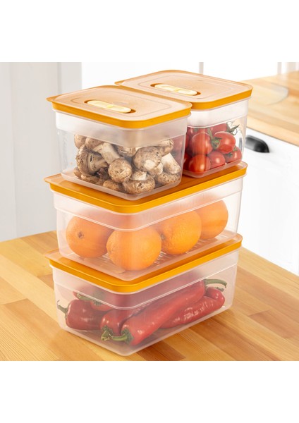 4'lü Hava Kanallı Ayarlanabilir Sebze ve Meyve Saklama Kabı 2x(2,35-5 lt) turuncu