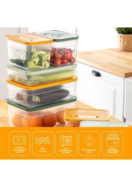 4'lü Hava Kanallı Ayarlanabilir Sebze ve Meyve Saklama Kabı 2x(2,35-5 lt) turuncu modelleri