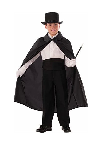 Sihirbaz Pelerini 90 cm ve Sihirbaz Şapkası Siyah Renk Çocuk Boy - MCT1747-7075