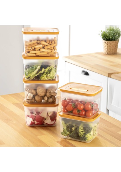 6'lı Hava Kanallı Ayarlanabilir Sebze ve Meyve Saklama Kabı 6x(2,35 lt) turuncu